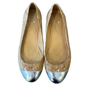 KATE SPADE New York Ballet Flat Shoes Cork Body Metallic Silver Toe size 9.5